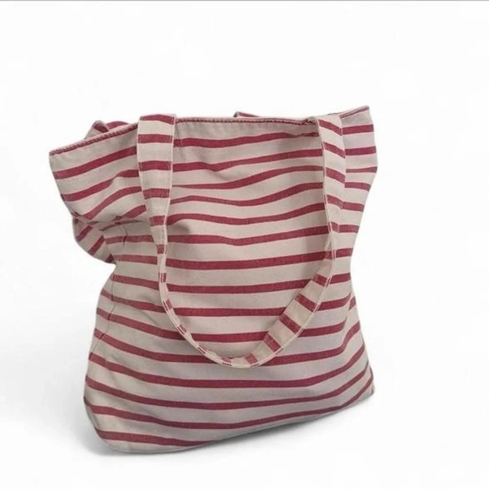 Aeropostale Pink and Cream Striped Canvas Tote with Embroidered Logo